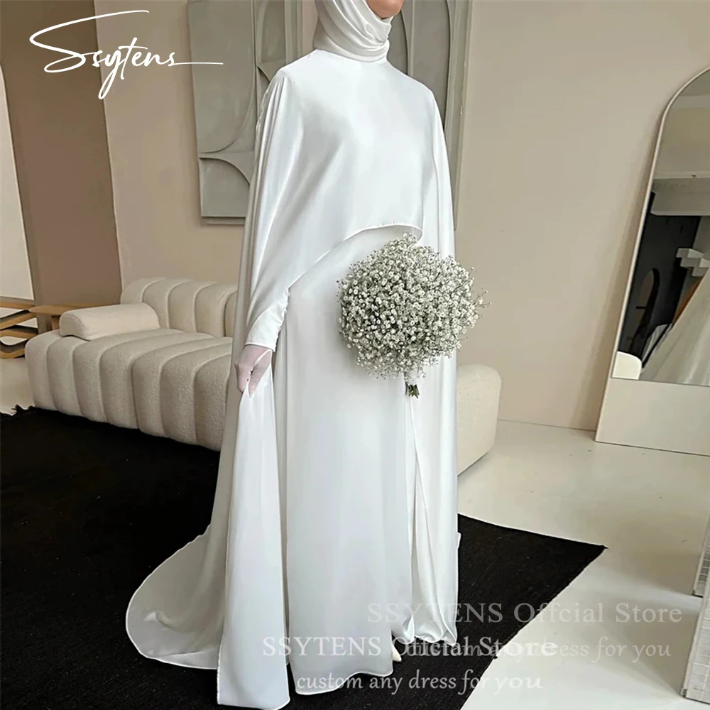 Ssytens modesto muçulmano vestidos de casamento 2026 alta pescoço vestido de noiva feminino mangas compridas personalizado branco civil noiva vestidos de noiva