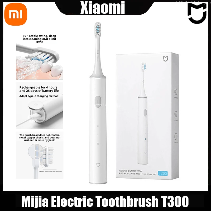 샤오미 Mijia 전동 칫솔 T300 IPX7 방수 초음파 진동 칫솔, 효율적인 치아 미백 청소
