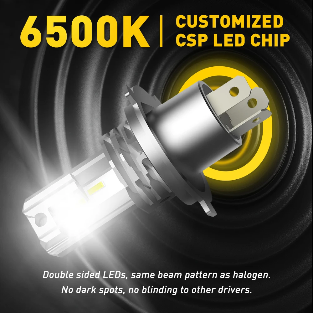 AUXITO 1/2X H4 9003 LED Đèn Pha Bóng Đèn CSP Quạt Không Cánh Với Xi Nhan Canbus Cao Thấp Tia Cho Xe Audi Honda H4 LED đèn Pha LED Cho Xe Ô Tô Xe Máy