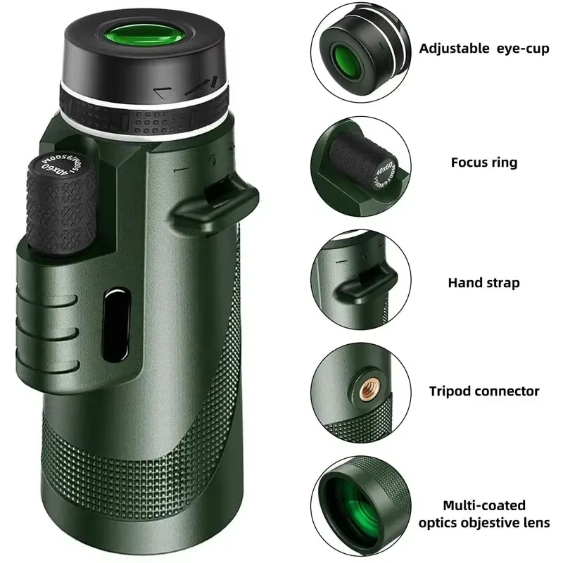 Telescopio monoculare 80x100 con treppiede e clip per telefono con confezione regalo colorata per escursioni in campeggio all'aperto