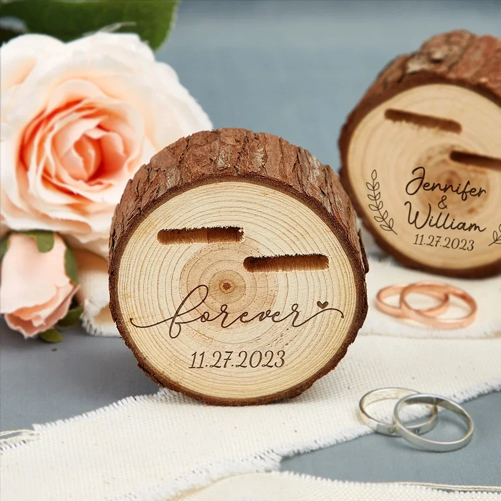 Wooden Double Slot Ring Box for Wedding Ceremony Engagement Anniversary Gift Engraved Ring Bearer Holder Box Free Personalised