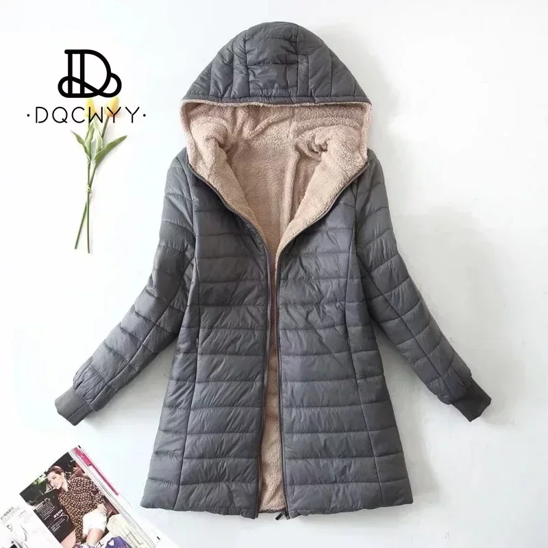Chaqueta de invierno para mujer, nueva longitud media, edición coreana, con capucha, abrigo de algodón polar, Parkas cálidas de lana de cordero, chaquetas de invierno