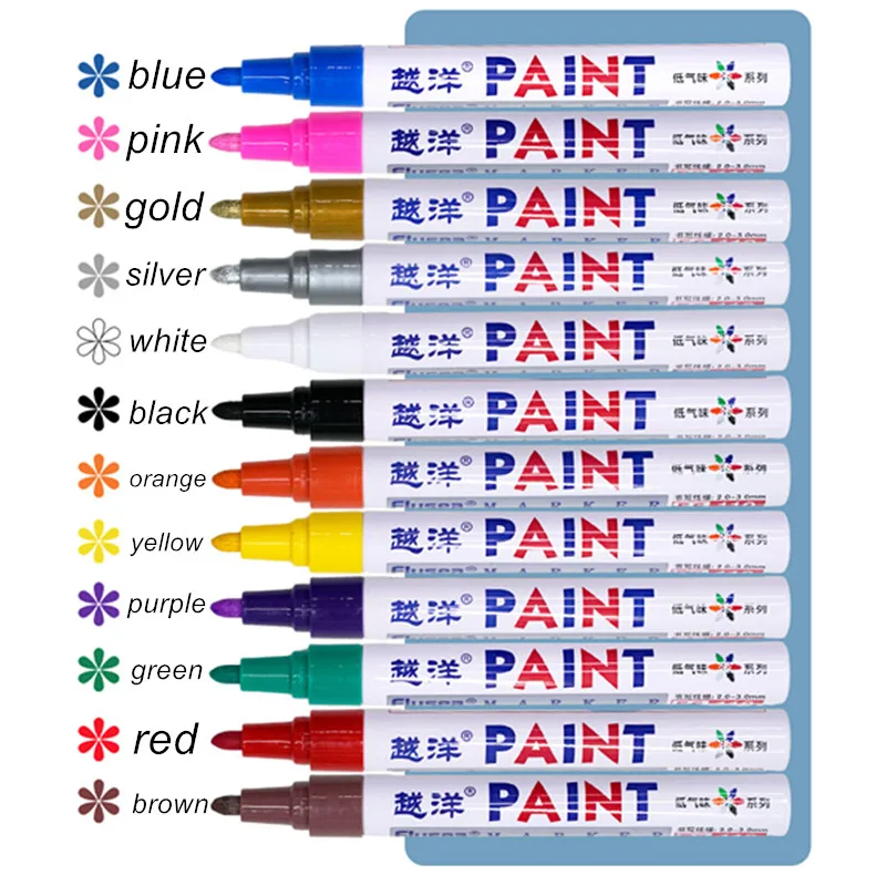 12 สีสีขาวยางกันน้ําถาวร MARKER วาดยางรถยางสิ่งแวดล้อมยางภาพวาดปากกาเน้นข้อความ
