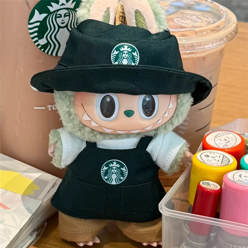 15-17cm para roupas de boneca labubu moda café conjunto de roupas de trabalho série comida rápida batatas fritas hambúrgueres roupa cosplay acessórios