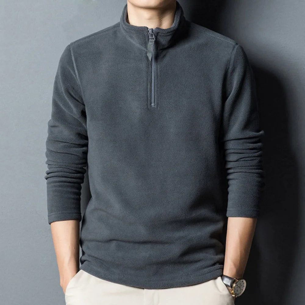 Sudadera con capucha de lana informal térmica cálida coreana para hombres cuello alto media cremallera perfecta sudaderas de otoño e invierno ropa de lana
