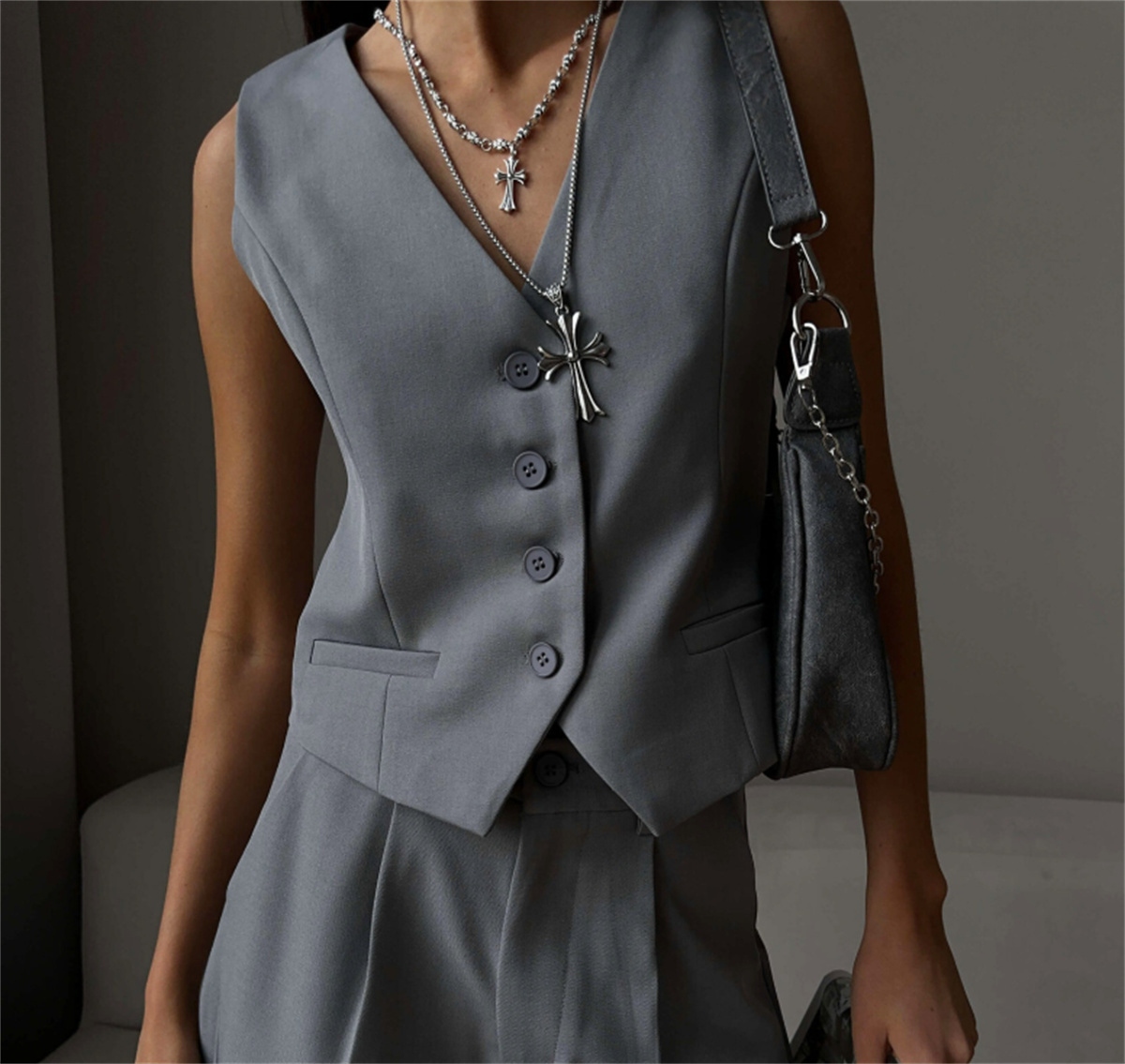 Frauen Mode Ärmellose Anzug Weste Solide Einreiher V-ausschnitt Tops Elegante Büro Dame Kleidung Dünne Beiläufige Straße Strickjacke