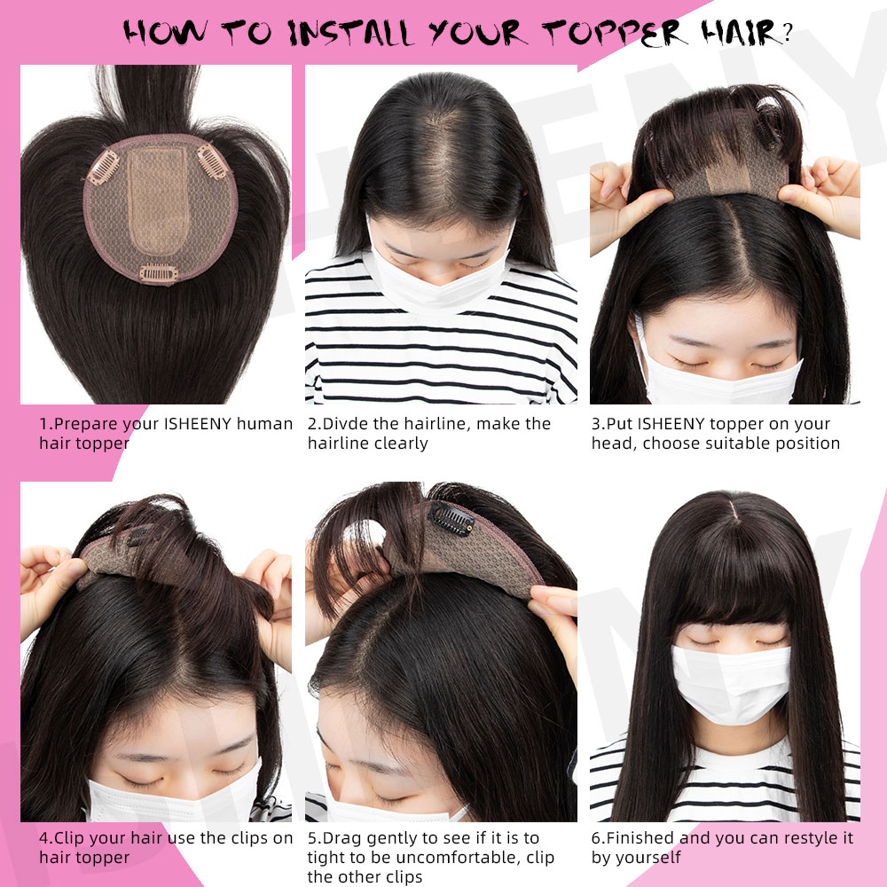 Isheeny 8" 10" 12" 14" 18" Mittelteil Echthaarteile Braune Farbe Damen Topper mit Pony 13x13cm Basis 100 % Echthaar