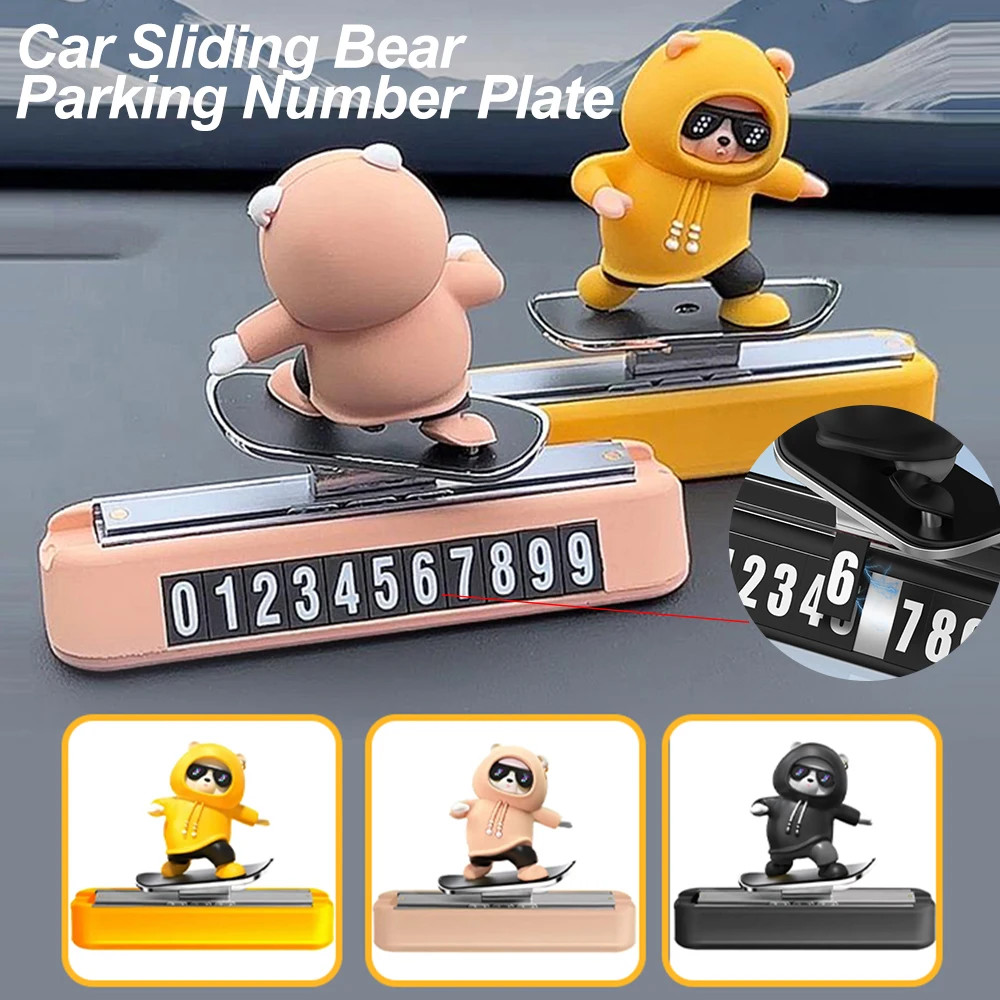 Neue Dashboard Auto Dekorationen Skateboard Bär Magnetische Parkplatz Nummer Platte Kreative Auto Cartoon Innen Innen Zubehör