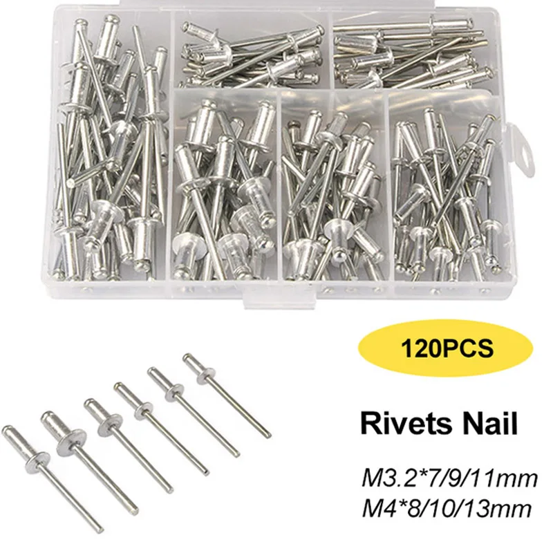 Ensemble de rivets robustes, pistolet à rivets Pop et 120 pièces, Kit d'assortiment de Rivets aveugles, outils manuels, outil d'écrou à rivets