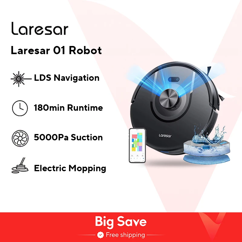 Laresar 01 Robotstofzuiger Mop LDS Lidar Navigatie 5000 Pa Smart Planned Mapping Thuis Vloer Wassen Tapijt Dierenhaar Schoon