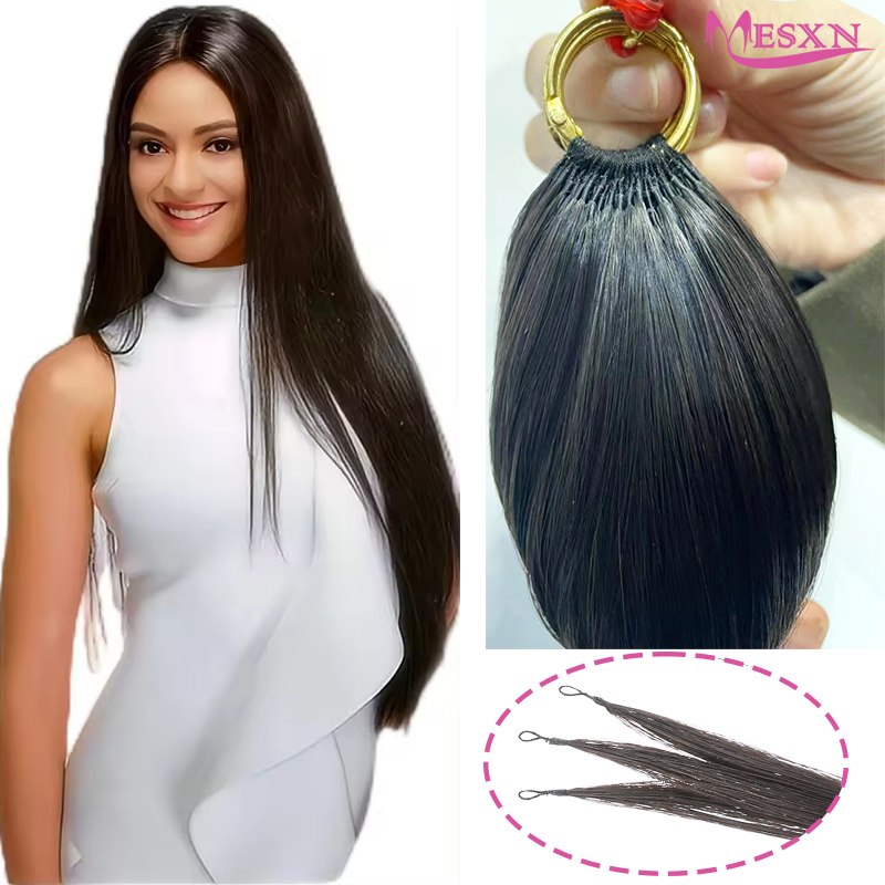 Mesxn terceira pena novas extensões de cabelo em linha reta natural real cabelo humano microring extensões de cabelo marrom loiro para salão de beleza