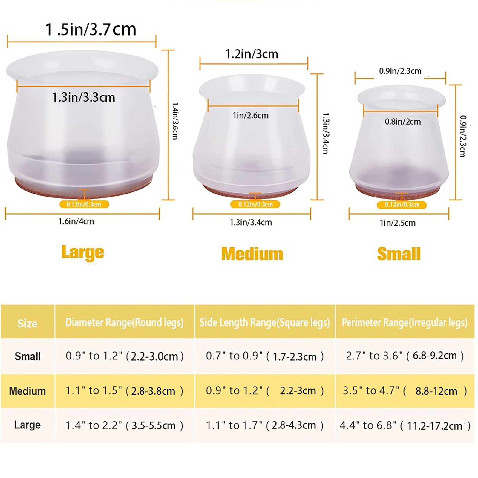 16pcs Silicone Chair Leg Floor Protectors, Transparent Round Chair Leg Covers ,Silicone Felt Covers for Noise & Scratch Reductio