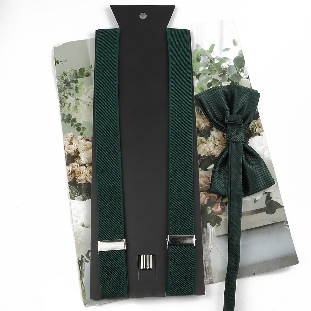 Fashion Suspender Bow tie Set Solid Colour Bowtie With Braces Elastic Adjustable 3 Clips Y-back Straps Butterfly Party Wedding