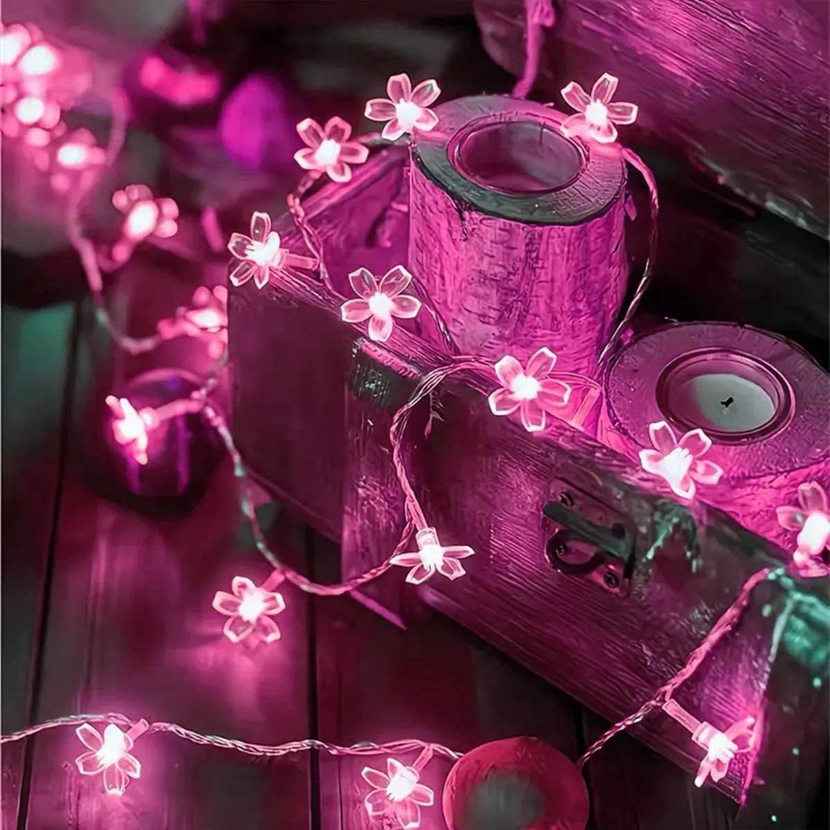 Guirnalda de luces con forma de flor de cerezo, 10M, 80LED, 8 modos de iluminación, alimentada por USB, para decoración del hogar, jardín, fiesta y Festival, 1 ud.