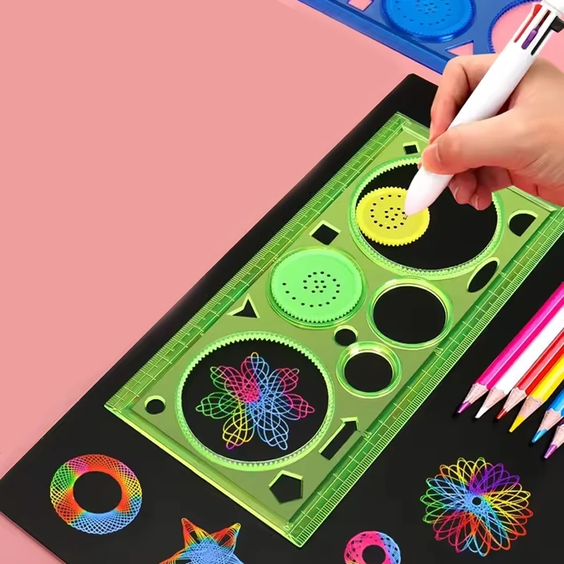 創造的な幾何学的なスピログラフ描画鉛筆セット、絵画テンプレート、アートクラフト、子供教育玩具、さまざまな花の定規