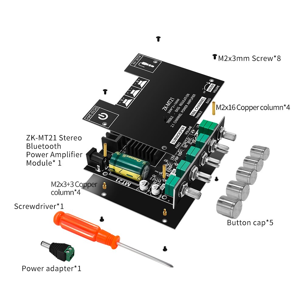 ZK-MT21 Kanaal Bluetooth 5.0 2.1 Subwoofer Versterker Board 50W * 2 + 100W Power Audio Stereo Versterker board Bass AMP AUX