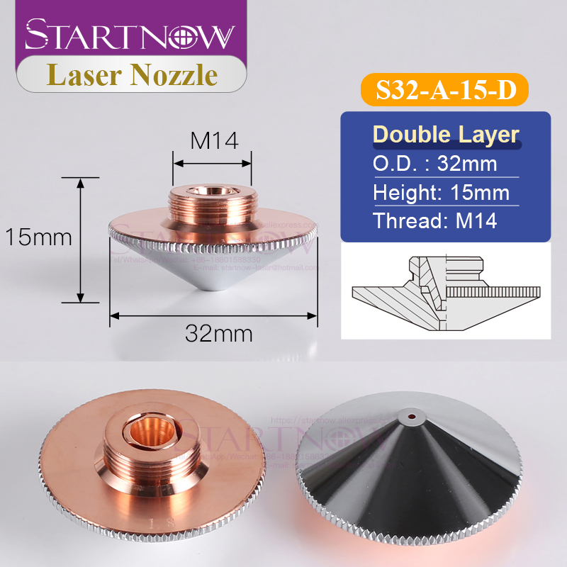 Startnow Laserschneiddüse D32 mm, einzelne Doppelschicht für Raytools BT240 Faserschneidemaschinenkopf, Laserdüsen