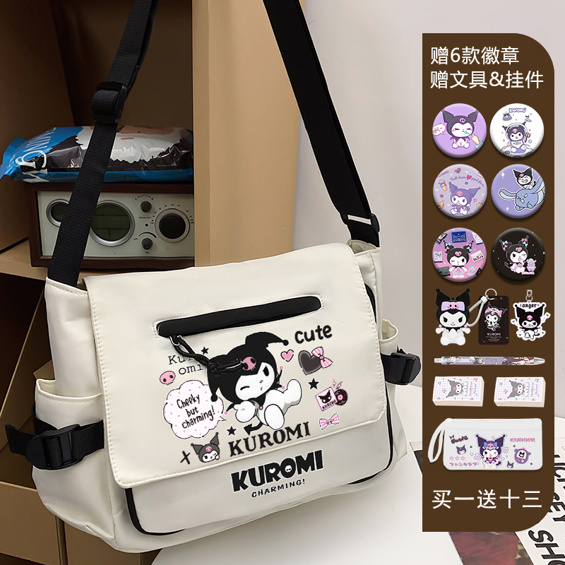 2025 new Sanrio Kulomicawai printed shoulder bag fashion school canvas messenger bag for young students