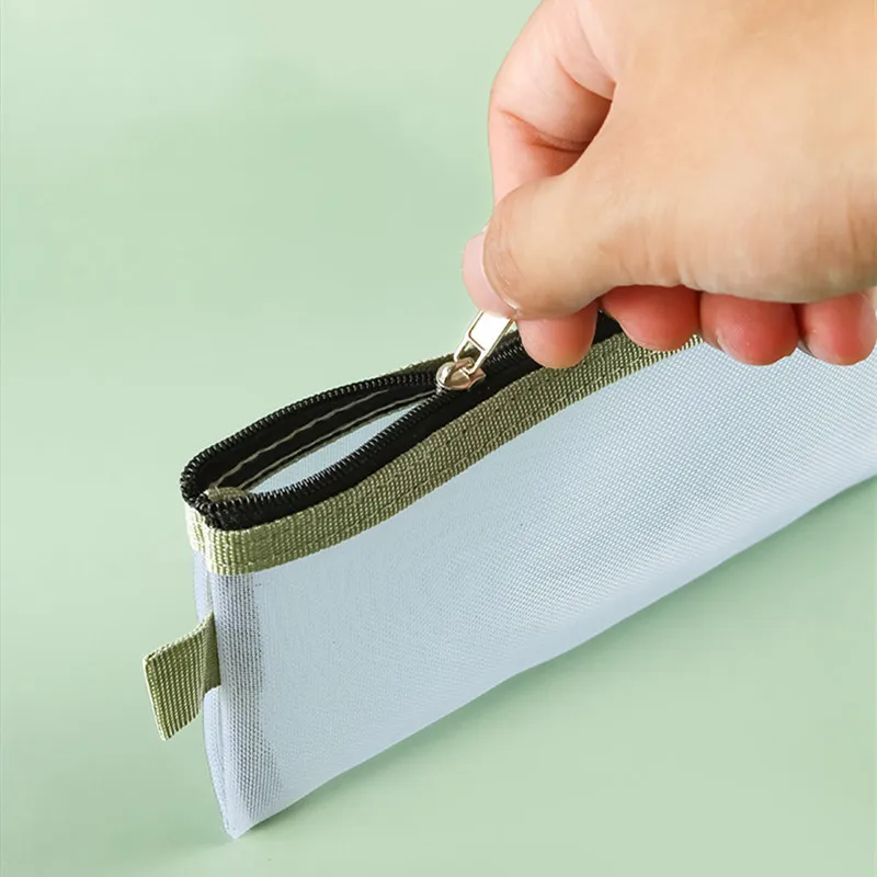 Bolsa de maquillaje para lápiz labial, bolsas de almacenamiento para brochas de maquillaje, estuche de lápices de malla transparente para estudiantes, organizador de cosméticos de viaje Ins para mujer