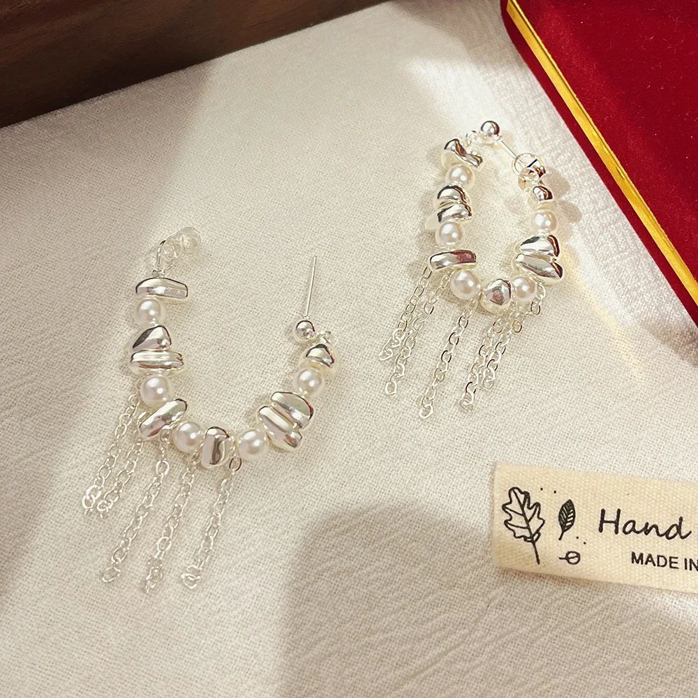 Nuevo fragmentado empalmado ​ ​ Pendientes colgantes de perlas de imitación irregulares con borlas para mujer, joyería coreana, accesorios de joyería