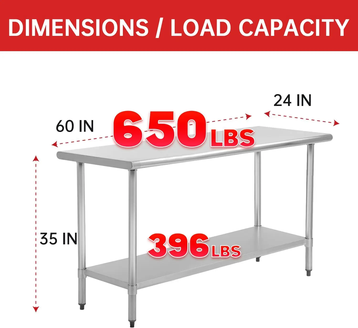 Inch Stainless Steel Work  Kitchen Work  Scratch Resistent Commercial Work  Metal Table with Adjustable T