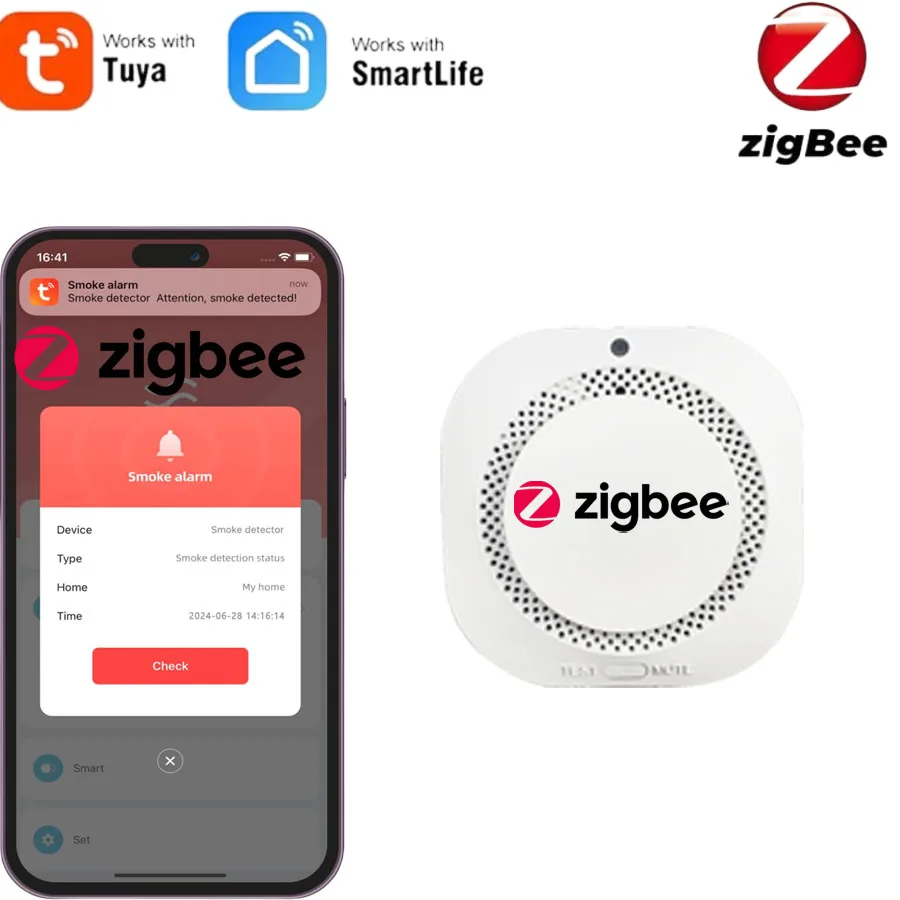 PGST Tuya Smart Zigbee Smoke Sensor Smoke Detector Sensor Home Security For Security System Via Smart Life APP