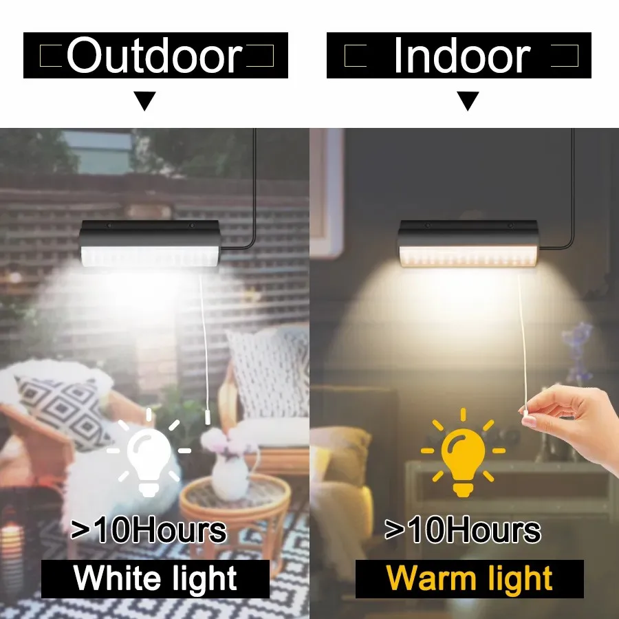 Luci solari Luce solare per capannone per interni ed esterni con interruttore a filo Lampada a sospensione solare per patio Portico Fienile Fattoria con linea