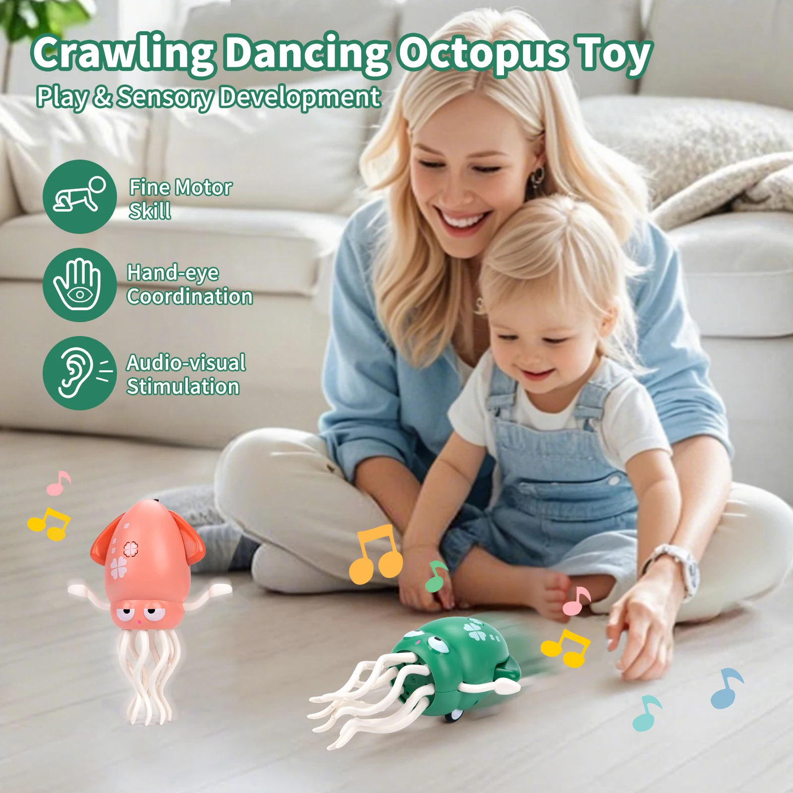 Dancing Squid Kids Electronic Pet Toys Interactive Development Toys Induction Lying Flat Squid with Light&Music Tummy Time Gifts