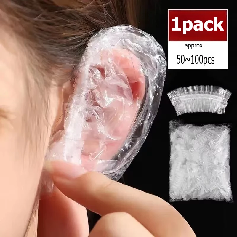 50-100PCS Einweg Haar Ohrenschützer Farbstoff Transparent Elastische Dusche Haar Farbstoff Schutz Werkzeug Schild Wasserdichte Earpack Kunststoff Wrap