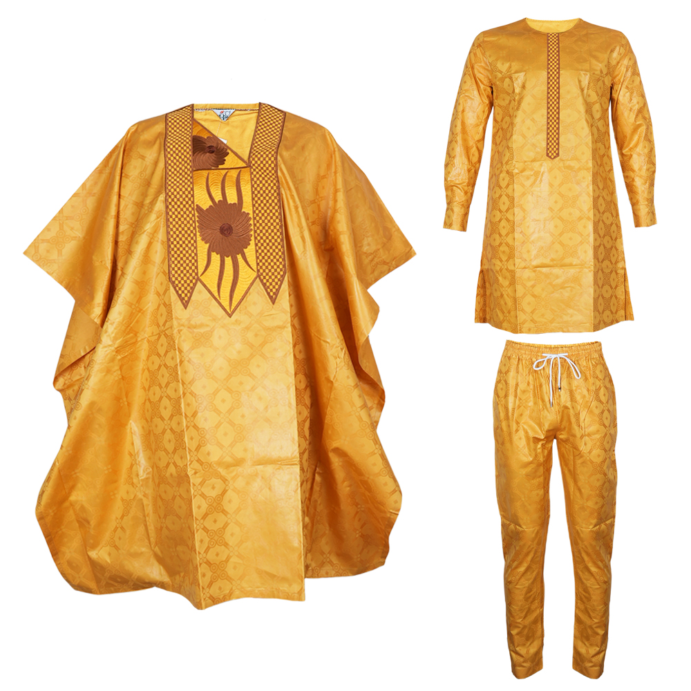 남자를위한 새로운 아프리카 옷 Dashiki 전통 복장 가운 자수 탑 바지 정장 Bazin 이슬람 웨딩 파티 의류