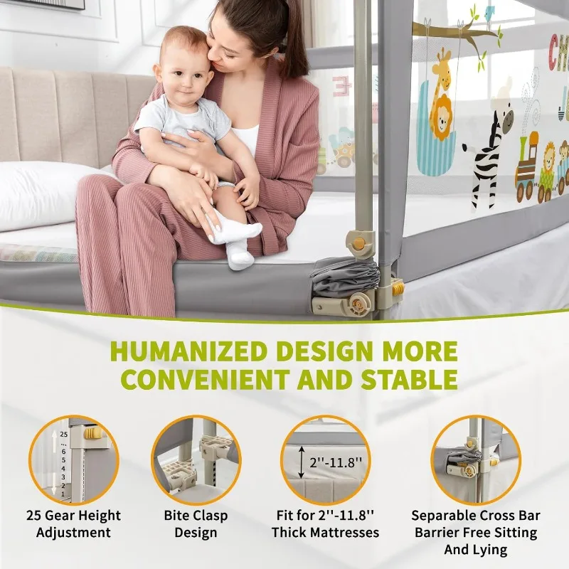 Bed Rails for Queen Bed, 3 PCS Baby Bed Rail Guard for Kids, 25 Height Levels Adjustable Bed Fence 3 in 1 Foldable Bed Guardrail