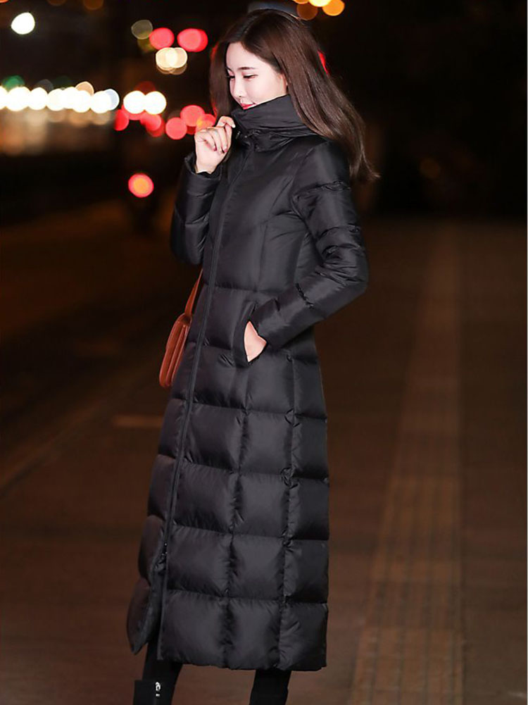 Preto com capuz fino longo casaco acolchoado feminino oversized inverno quente engrossar jaquetas acolchoadas coreano casual parkas neve wear casaco