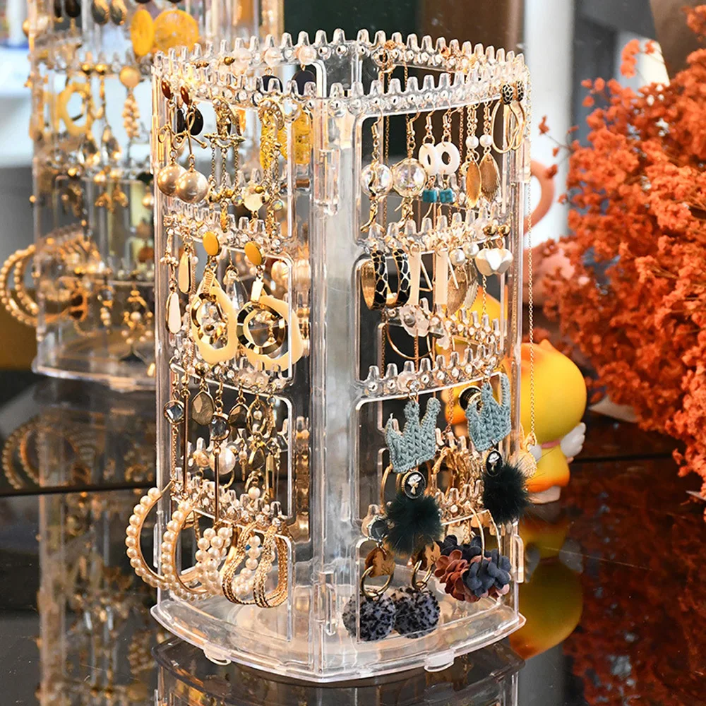 360 graden roterende sieraden opbergdoos 2023 oorbel displaystandaard plastic oorbel organisator houder showcase sieraden make-up tas