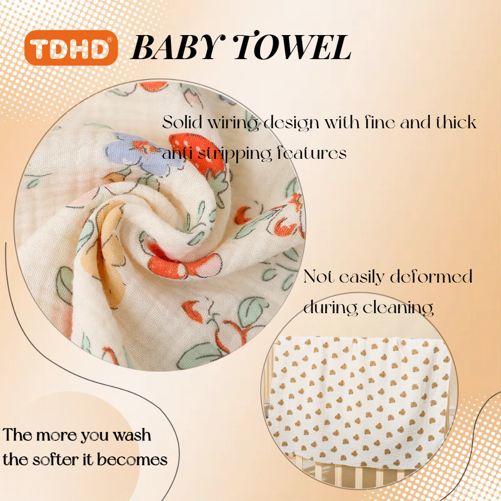 TDHD Soft Foldable Swaddle Blanket for Newborns - Light Beige-Friendly Cotton, Perfect for Bath Time & Cuddling, Wrinkly Texture