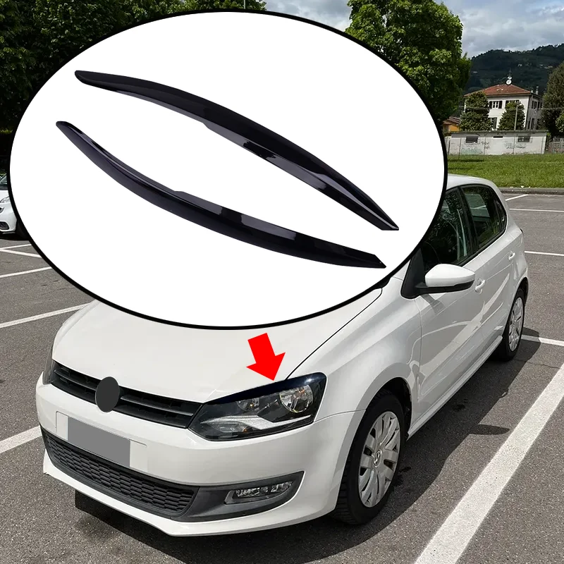Fit For VW 2010 2011 2012 2013 2014 2015 2016 2017 2Pcs Polo Mk5 6R Headlamp Eyebrow Eyelid Cover Decorative Trim Accessories