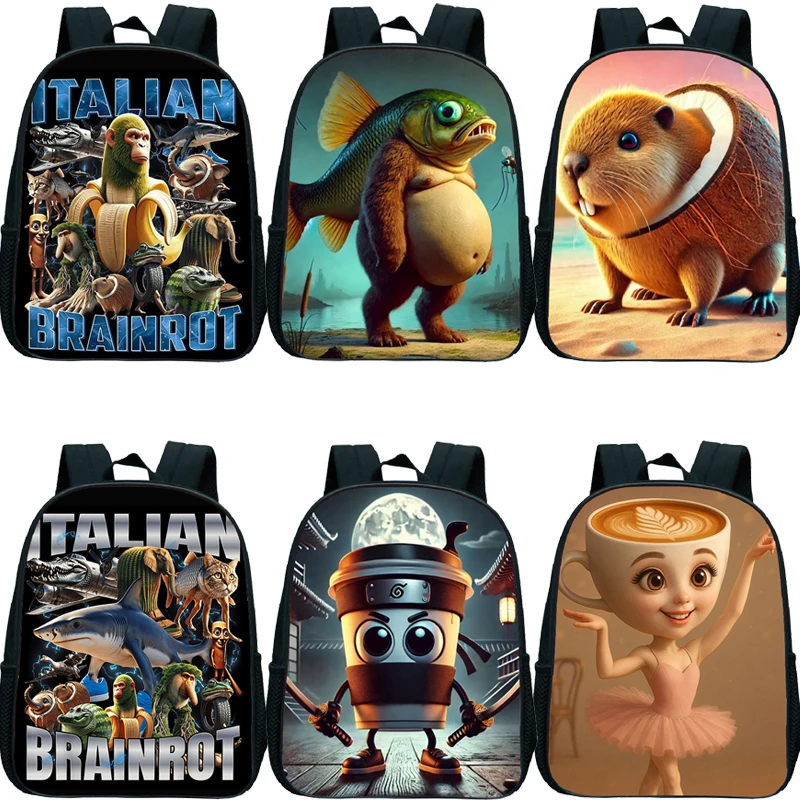 Mochila italiana Brainrot, bolsa de guardería para niños pequeños, mochilas escolares de dibujos animados de capuchino Saaassino, mochila de animales para niños y niñas, regalo