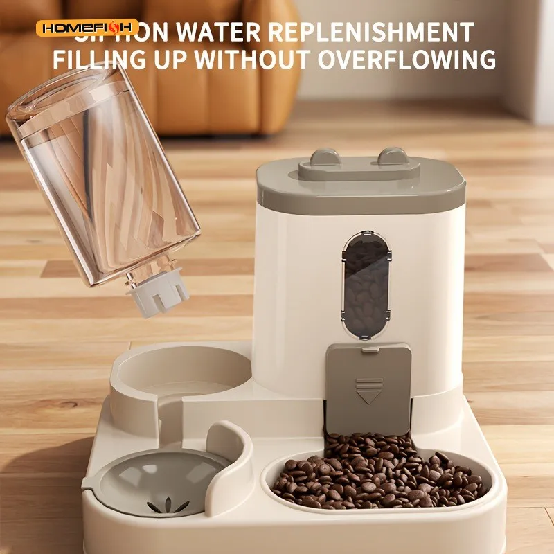 2-in-1-Katzenfutterspender für Wasser und Futter, integrierter vollautomatischer Fütterungs- und Wasserspender für Katzenfutter, süßer Wasserspender