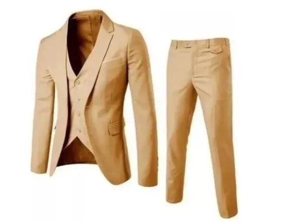 Four-season Men's Business Casual Suits Three-piece, V-neck Single-breasted Waistcoat, Single-button Suit Jacket + Suits Pants