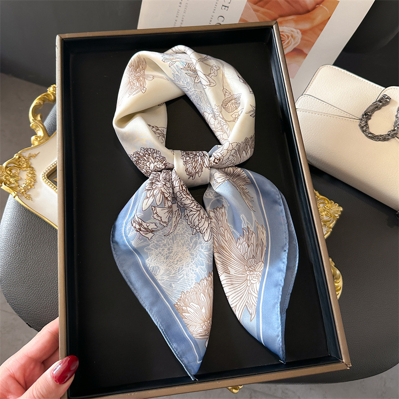2024 Роскошный цветочный принт 70 см квадратный шелковый шарф женские дизайнерские шарфы бандана платок шаль хиджаб Echarpe повязка для волос галстук лента