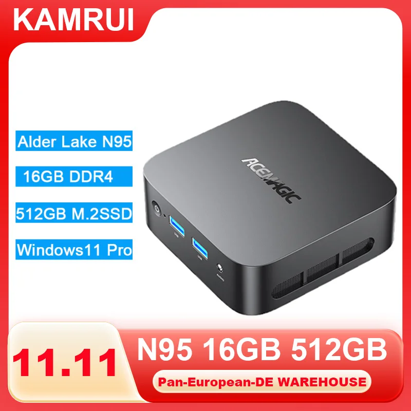 KAMRUI V1 Мини-ПК Intel Aldel Lake N95 16 ГБ DDR4 512 ГБ SSD Портативный настольный мини-компьютер 4k WiFi5 BT4.2 для офиса, домашнего обучения