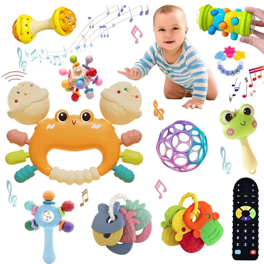 Sonagli per bambini Massaggiagengive Giocattolo sensoriale neonato Grab Shaker Sviluppo manuale Giocattolo sonaglio Giocattoli educativi precoci per bambini da 0 6 12 mesi