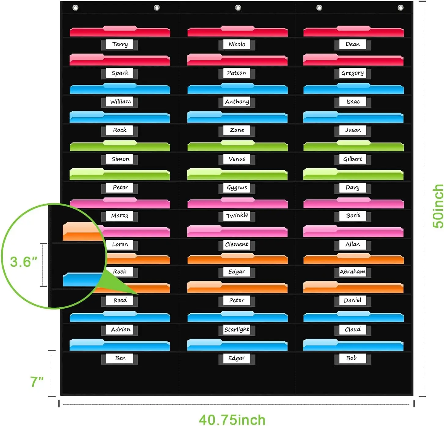 36 Pockets File Storage Pocket Chart with Nametag Pockets, Hanging Wall File Organizer for Classroom and Office