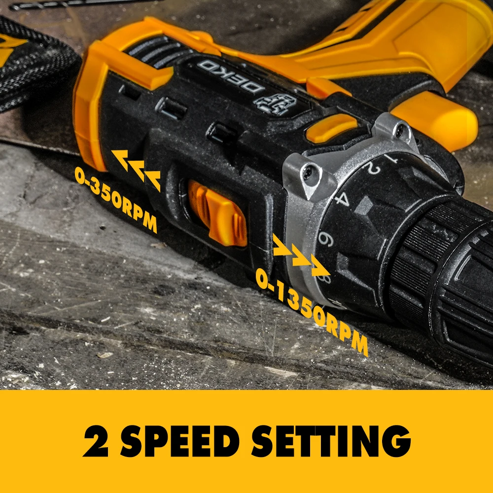 DEKO 12/16/20V MAX Máy Khoan Không Dây Điện Tua Vít 18 + 1 Mô Men Xoắn Cài Đặt, 2 Tốc Độ, 3/8 "Keyless Chuck Dụng Cụ Điện (DKCD Series)