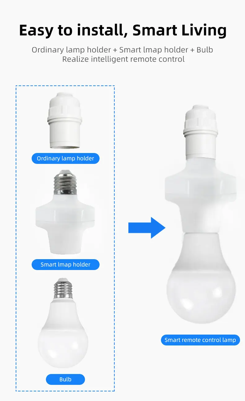 QIACHIP Wifi E27 portalámparas inteligente bombillas LED adaptador ZigBee enchufe de luz eWelink Control de voz Alexa Google Home