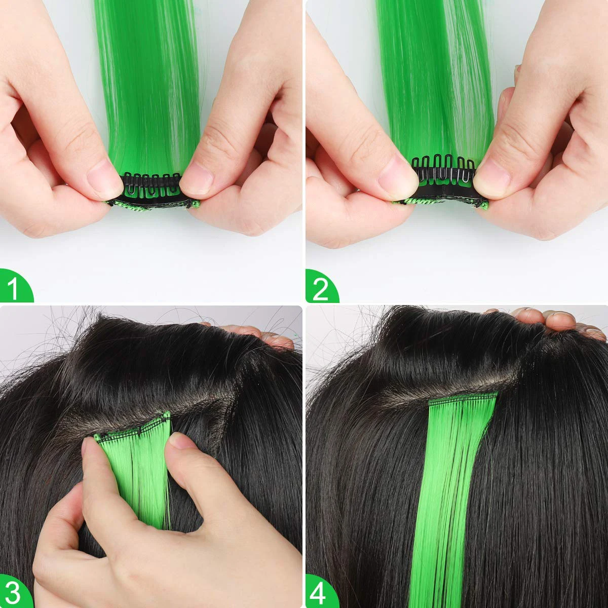 Extensões de cabelo sintético com um clipe, resistente ao calor, arco-íris, peça de cabelo para crianças, mulheres, longo, encaracolado, estilo ondulado, colorido, 10 peças