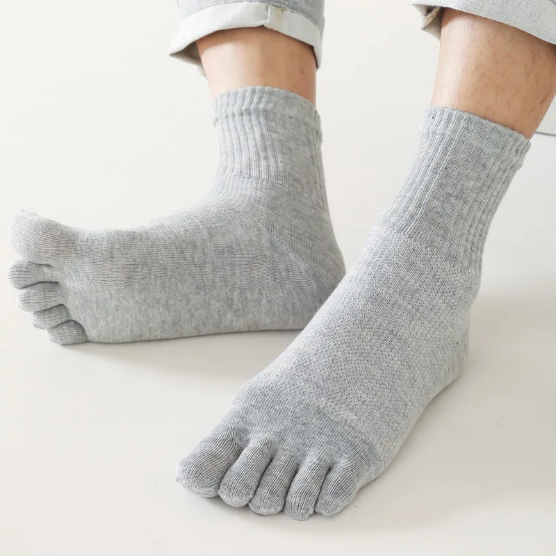 Calcetines tobilleros de cinco dedos de algodón 100% de verano para hombre, calcetines suaves elásticos duraderos de malla transpirable, desodorante, calcetines invisibles con dedos de los pies