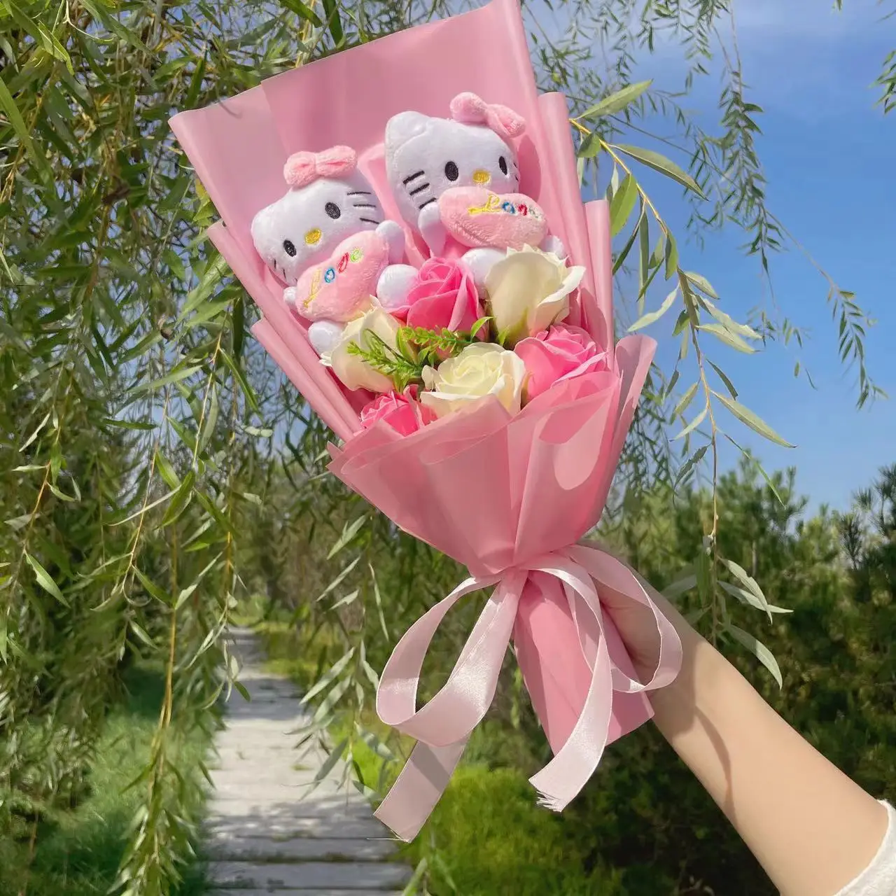 Hoạt Hình Hello Kitty Sang Trọng Búp Bê Đồ Chơi Thú Nhồi Bông Sáng Tạo Bó Hoa Tình Nhân Giáng Sinh Tốt Nghiệp Quà Tặng Sinh Nhật