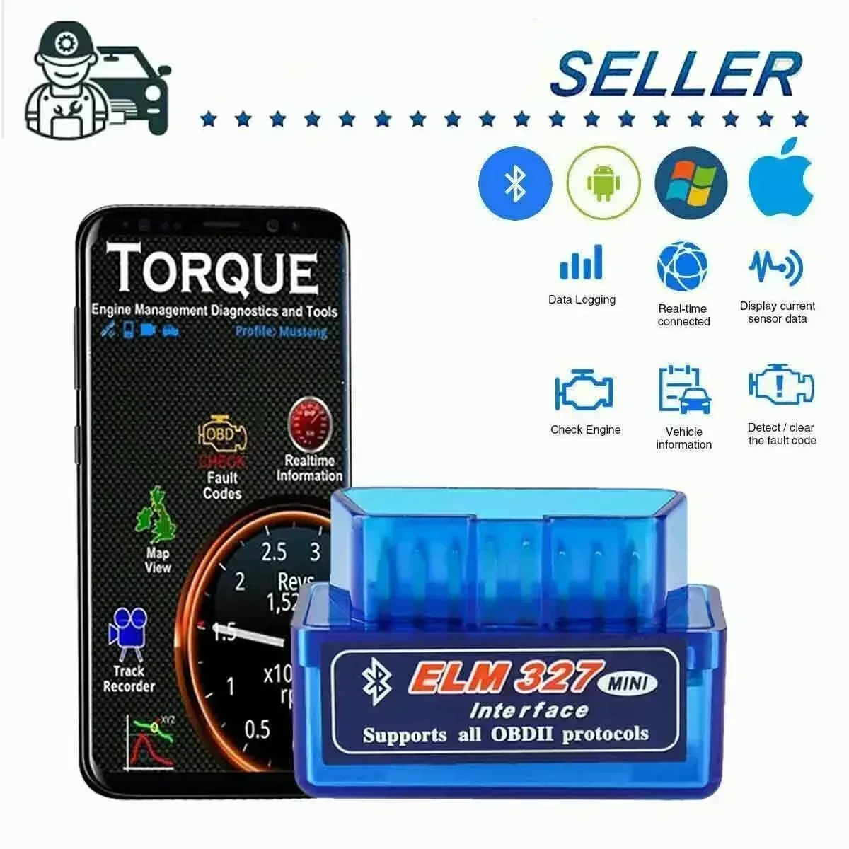 OBD 2 ELM327 Autodetector Bluetooth-compatibele interface V2.1 V1.5 OBD2 II Diagnostisch hulpmiddel ELM 327 Werk voor Android Koppel/PC