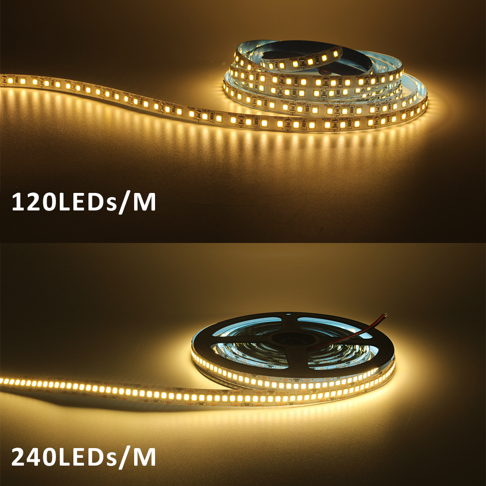 MJJC-Luzes LED Strip flexíveis para decoração de casa, fita, fita, Ice Blue, quente, branco fresco, SMD, 2835, 120 LEDs, 240 LEDs, 5m, 12V