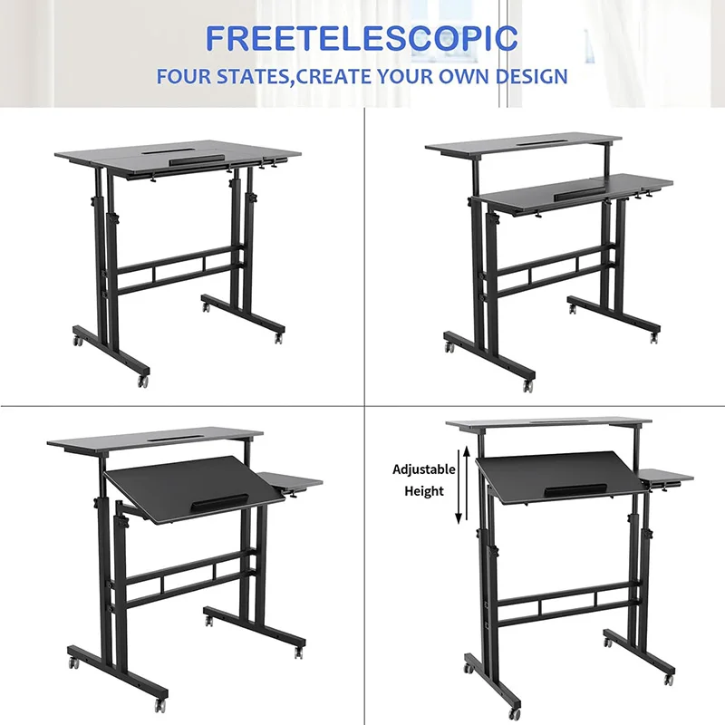 Mobile Standing Desk, Portable Stand Up Desk, Small Adjustable Standing Desk Converter with Wheels Home Office Workstation